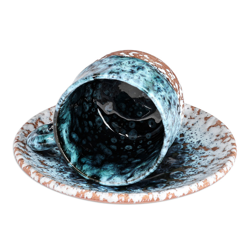 Orren Ellis Handmade Blue Coffee Breeze Ceramic Cup And Saucer