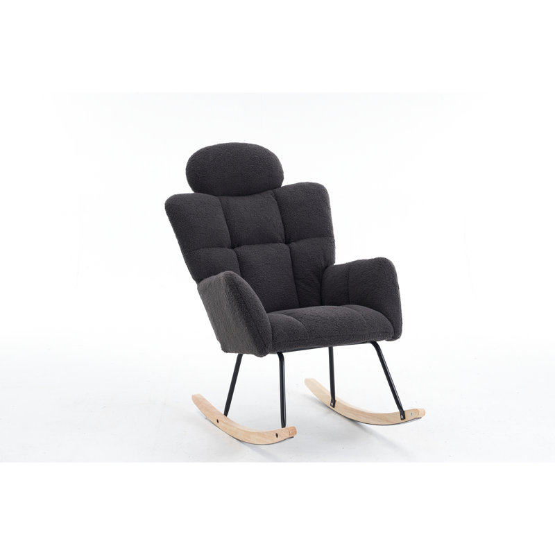 Fauteuil oscillant berçant gris foncé avec rembourrage en mousse et coussins, Gris foncé
