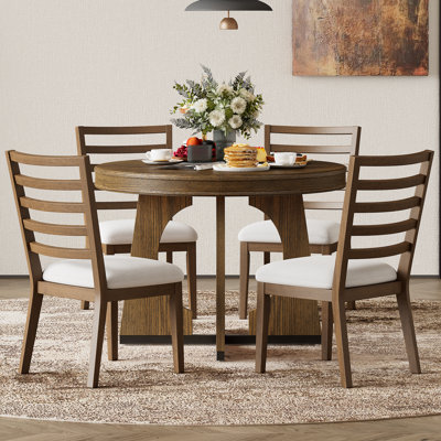 Hervey 5-Piece Retro Rustic Functional Dining Set Unique Geometric Design,Round Table Top with Leaf,dinning table set -  Lark Manor™, 2F74BDFE013F48359B00162CEB4D07C9