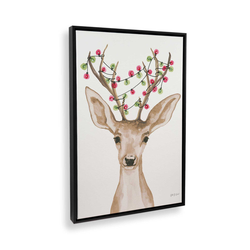 «Light Tangled Reindeer» par Yvette St. Amant, reproduction d'art, Noir, Cadre flottant, H 24 po x l 18 po