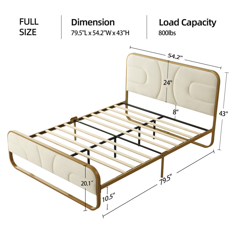 Lit plateforme tapissier Nelsie avec tête de lit capitonnée en velours, Double, Beige