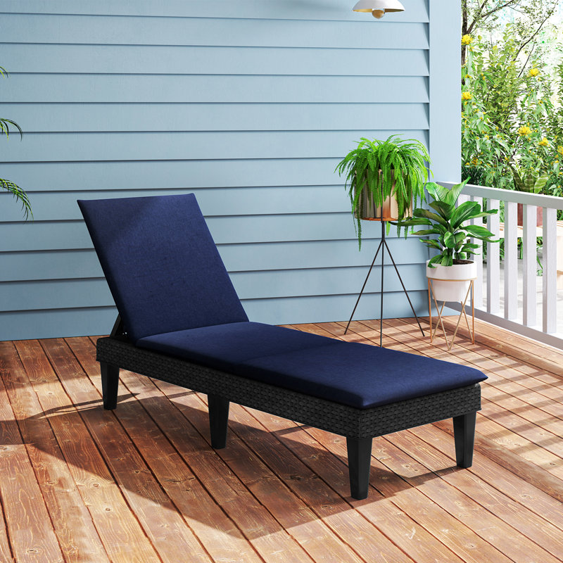2PCS Patio Lounge Chair Recliner Chair w/ 3-Position Adjustable Backrest & Cushion Black & Blue, Blue, Black