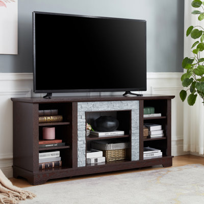Faux Stacked Stone Surround Tv Unit, Cherry, Accommodates 65'' Tvs And Has Plenteous Storage Cherry Entertainment Stand With Surround, Holds & Offers