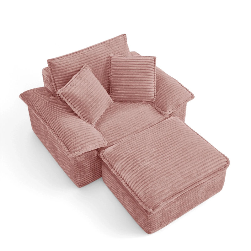 Méridienne l 49,6 po, fauteuil d'appoint modulaire rembourré de mousse avec repose-pieds, Rose