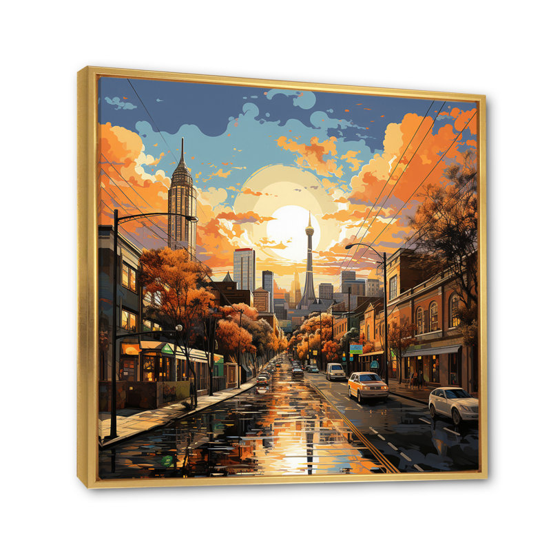 «Atlanta Popart Landscape IV», reproduction sur toile, 24" H x 24" W, Cadre flottant doré