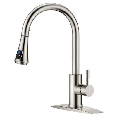 Led Kitchen Faucets, Kitchen Faucet With Pull Down Sprayer, Stainless Steel Kitchen Faucets With Temperature Digital Display, Modern Sink Faucet For Farmhouse Camper Laundry Rv