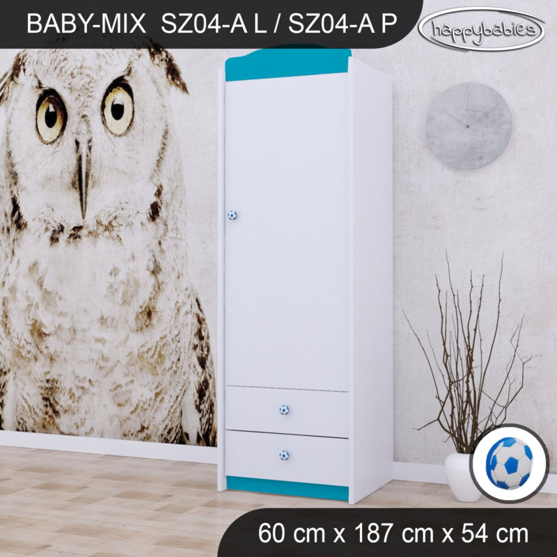Ball 1 Door Wardrobe, Blue/White