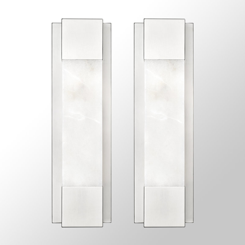 16" Dimmable LED Modern Wall Mounted Sconce With Natural Spanish Marble Shade 5 Colors Adjustable (Set Of 2), Brushed Nickel