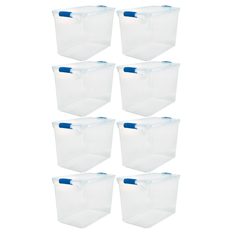 Homz Storage Organizing Container Bin with Latching Lids, 8, 112 qt., Blue/Clear