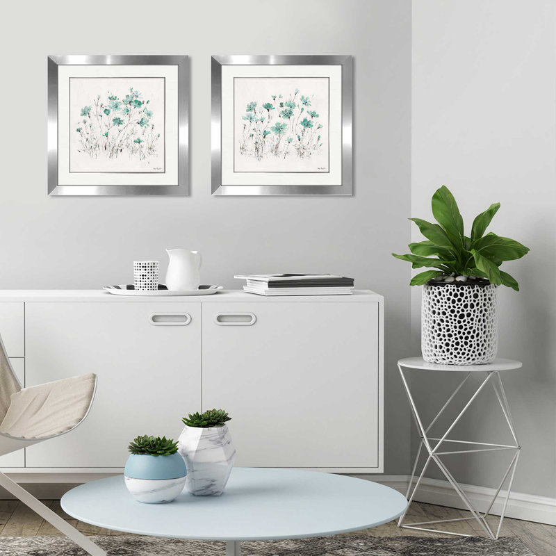 « wildflowers ii turquoise », ensemble de 2 reproductions de peintures à l’aquarelle encadrées, H 16,5 po x l 33 po x P 1 po