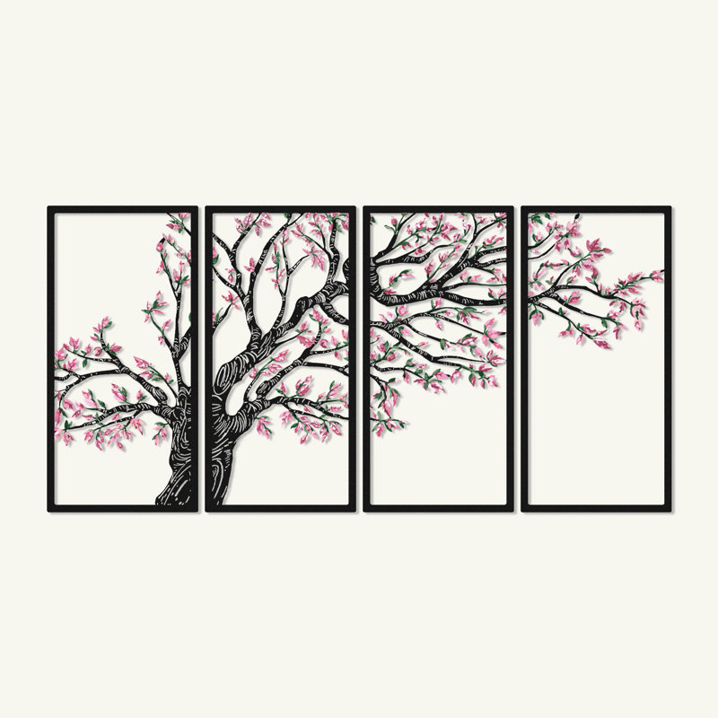 Ensemble de 4 pièces d'art mural en métal Seasons 'Vibes, Printemps, H 27 po x l 59 po x P 1 po