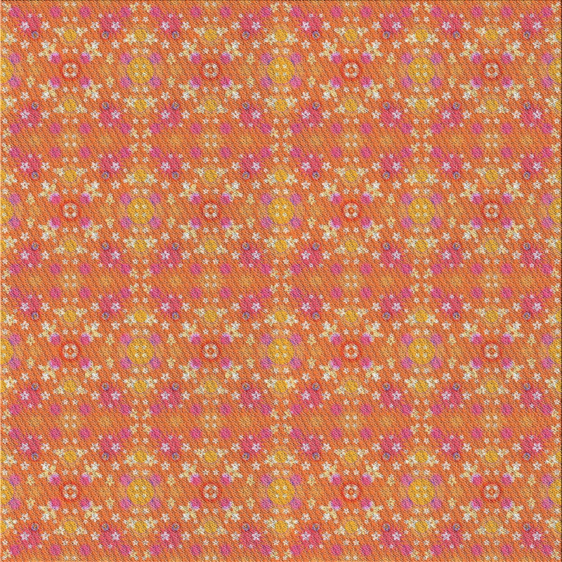 Tapis floral orange / jaune, Carré 6 pi