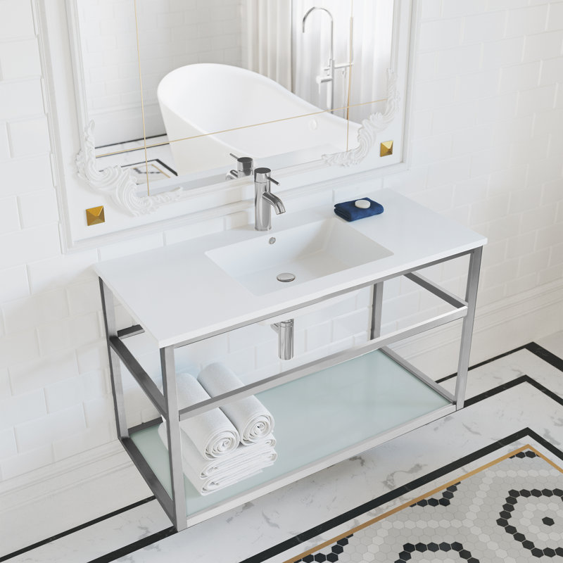 Pierre 36 Single, Open Shelf, Metal Frame Bathroom Vanity, Chrome