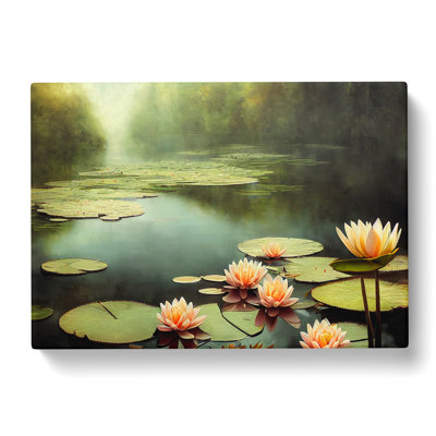 Misty Water Lily Pond - Wrapped Canvas