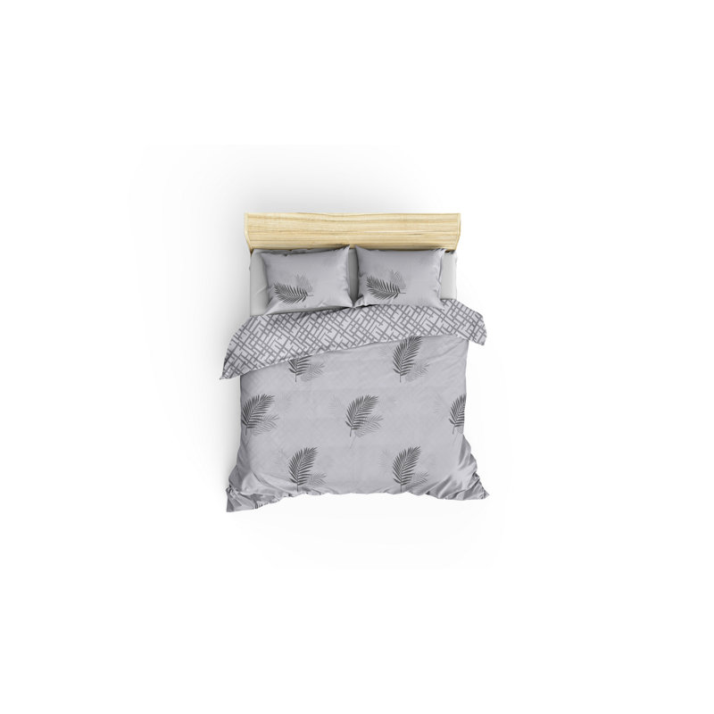 Ensemble de housse de couette en mélange de coton gris / blanc Lydney, Housse de couette pour très grand lit et 2 taies