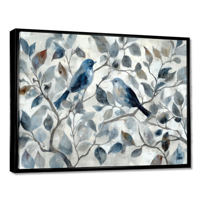 Birds Love Under A Blue White Orchid Tree Garden - Birds Canvas Wall Art, Blue Nature Framed Wall Art