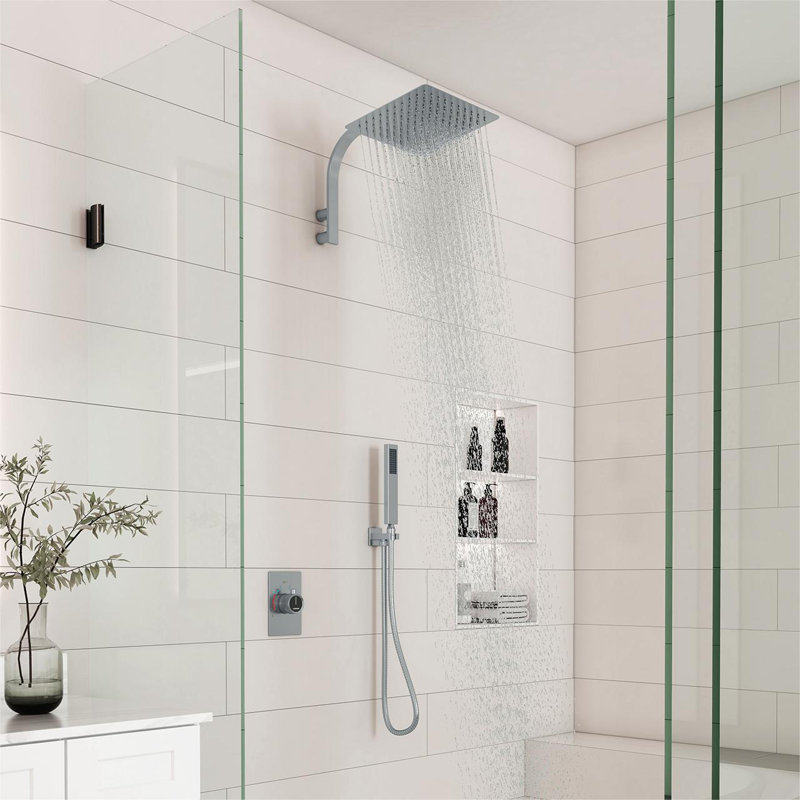 Brushed Nickel Multi-Head Rain Shower System with Handheld
