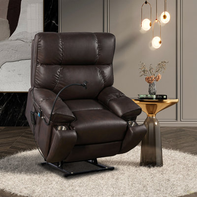 Fauteuil inclinable avec support pour téléphone, fauteuil inclinable électrique avec 2 moteurs de massage et de chaleur pour les personnes âgées, 3 positions, 2 poches latérales, porte-gobelets