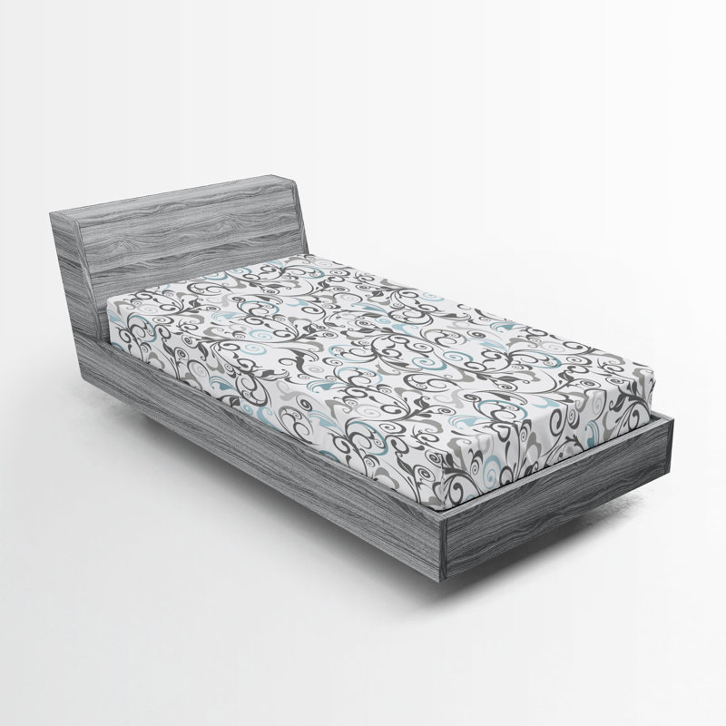 Drap-housse orange Ambesonne, Gris / bleu pâle / floral blanc, Drap-housse pour lit simple TG