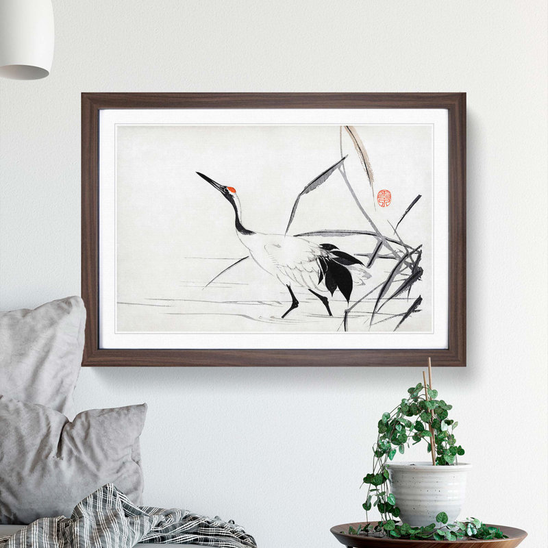 Japanese Crane by Mochizuki Gyokusen - Picture Frame Painting Print, 36cm H x 48cm W x 2cm D, Walnut Framed