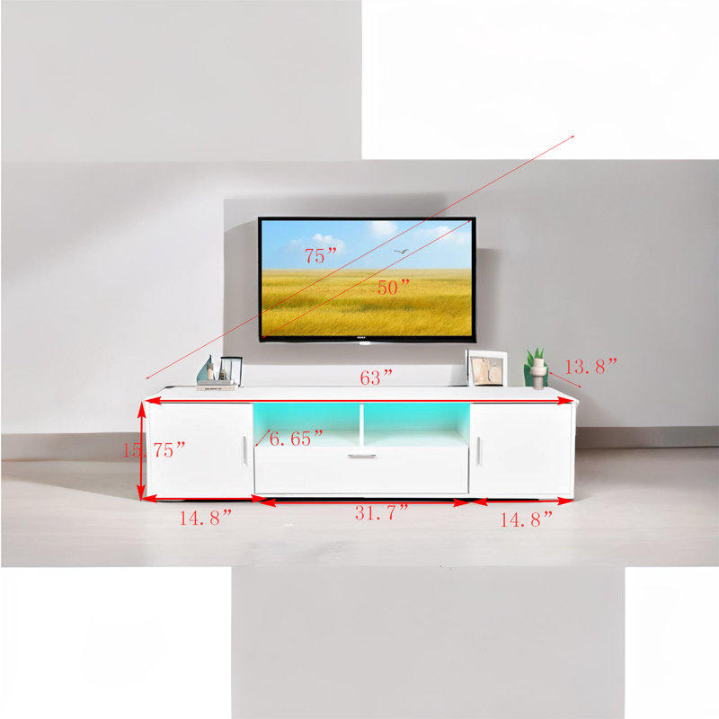 Meuble télé pour téléviseur de 75 po ou moins Emmet, Blanc
