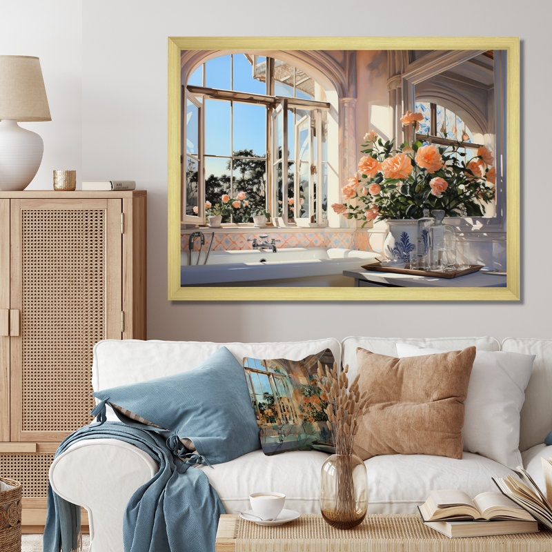 «Bathroom Sunlit Morning II - Bath and Laundry», impressions sur toile, Encadrement doré, H 24 po x l 32 po x P 1 po