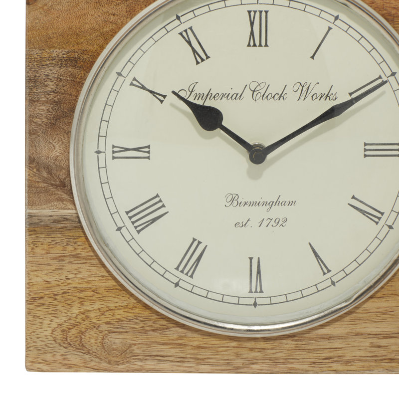 Traditional Analog Solid Wood Quartz Movement / Crystal Tabletop Clock in Brown, 11" H x 10" W x 3" D