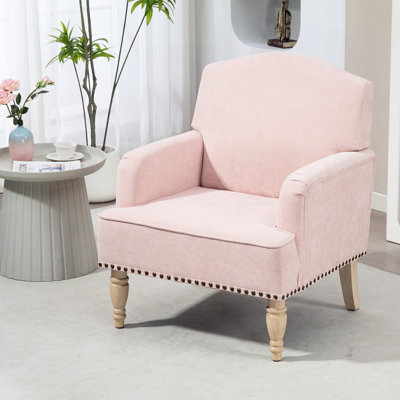 Chaise d'appoint rose avec structure en bois stable et revêtement doux, pour cadre de fauteuil de chambre à coucher