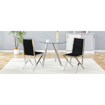 2 chaises de salle à manger en polyuréthane noir, structure en métal argenté, sièges ergonomiques, conception unique des pieds, facile à nettoyer avec un détergent doux, pieds réglables, 36,36 po de hauteur, surface, hauteur
