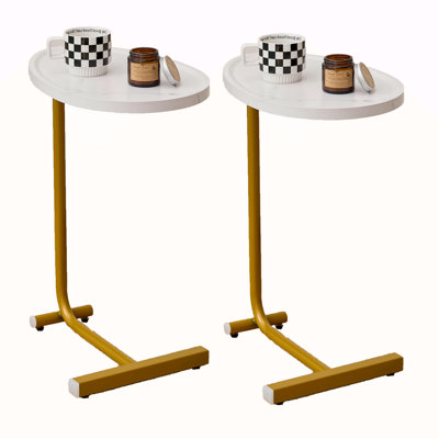 2-Pieces White C-Shaped Side Table