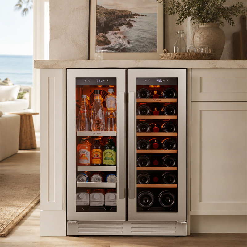 Cave à vin et à boissons Ca'lefort 24'' L, 21 bouteilles et 60 canettes, refroidissement par ventilation, double zone de température - Pose libre/Encastrable/Sous comptoir