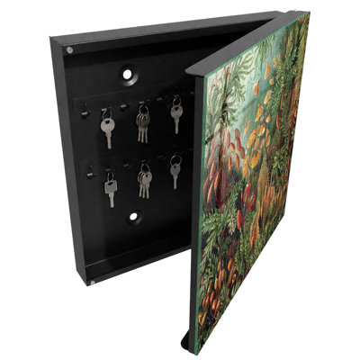 Decorative key box for wall, Opens to the left, 30x30x5, White, plant details full of greenery and warmth, 