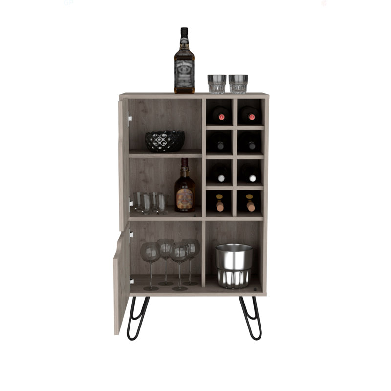 Manhattan L Bar Cabinet, Eight Built-In Wine Rack, Single Door, 40.94" H x 23.85" W x 13.25" D