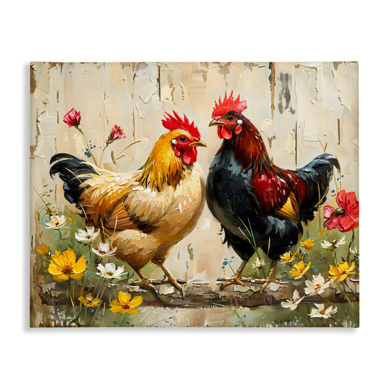 Toile à motif coq floral champêtre chic, design par LSR Creative Studio, H 16 po x l 20 po