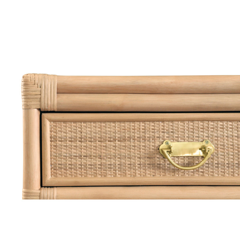 Two Drawer Console with Decorative Back Rattan, Brown