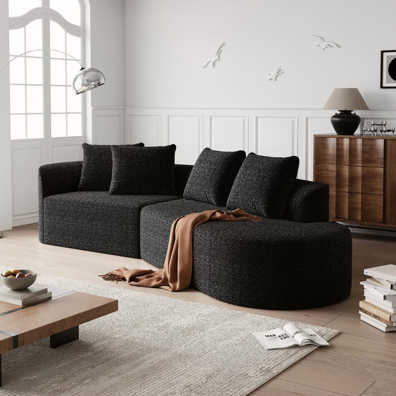Canapé modulaire surdimensionné et rembourré Modern, Chenille noir, Orienté à droite