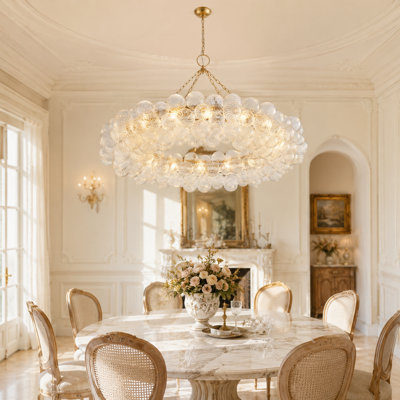 Lustre en cristal 60 po doré moderne, grand luminaire suspendu en verre E12 à 16 lumières avec ampoules DEL, luminaire suspendu de luxe pour salon, salle à manger, vestibule