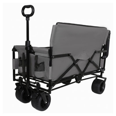 Chariot pliant 3-en-1 avec banquette, auvent et bac de rangement - structure en acier gris