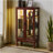 Curio Cabinet Lighted Curio Diapaly Cabinet With Adjustable Shelves And Mirrored Back Panel, Tempered Glass Doors (Cherry, 3 Tier), (E26 Light Bulb Not Included)-1309066826
