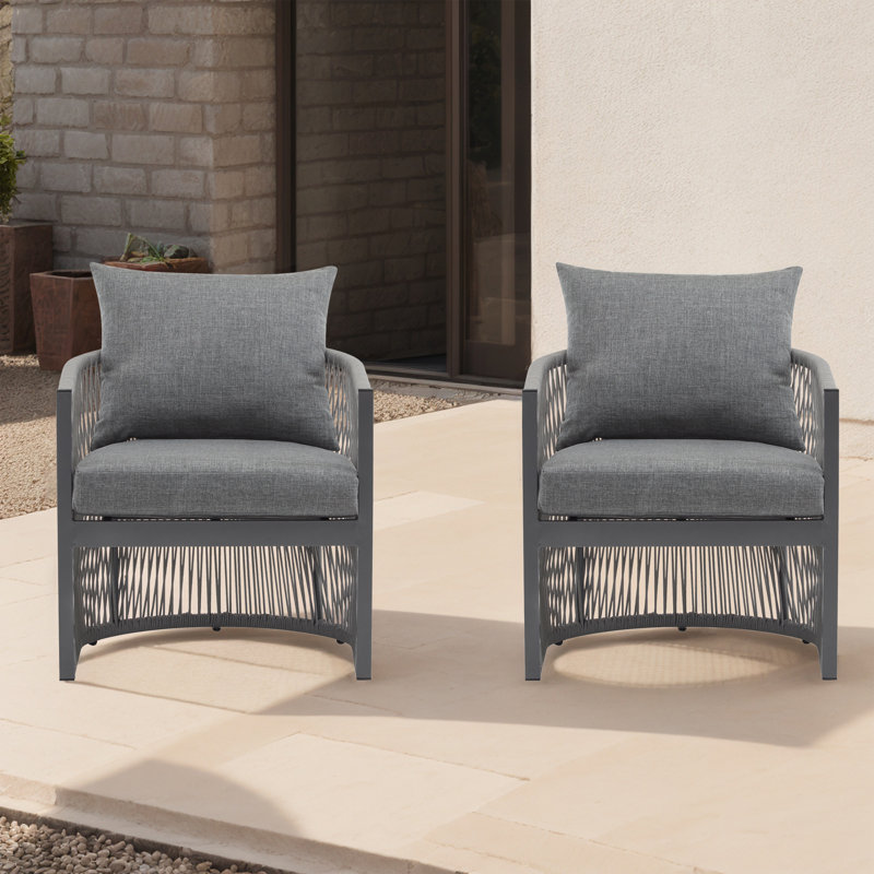 Méridienne d'extérieur, fauteuil d'appoint tissé pour patio avec coussin, Coussin gris / cadre gris