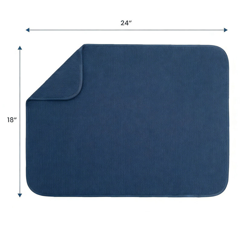 Très grand tapis de vaisselle en microfibre 18 po x 24 po pour vaisselle et ustensiles, Marine