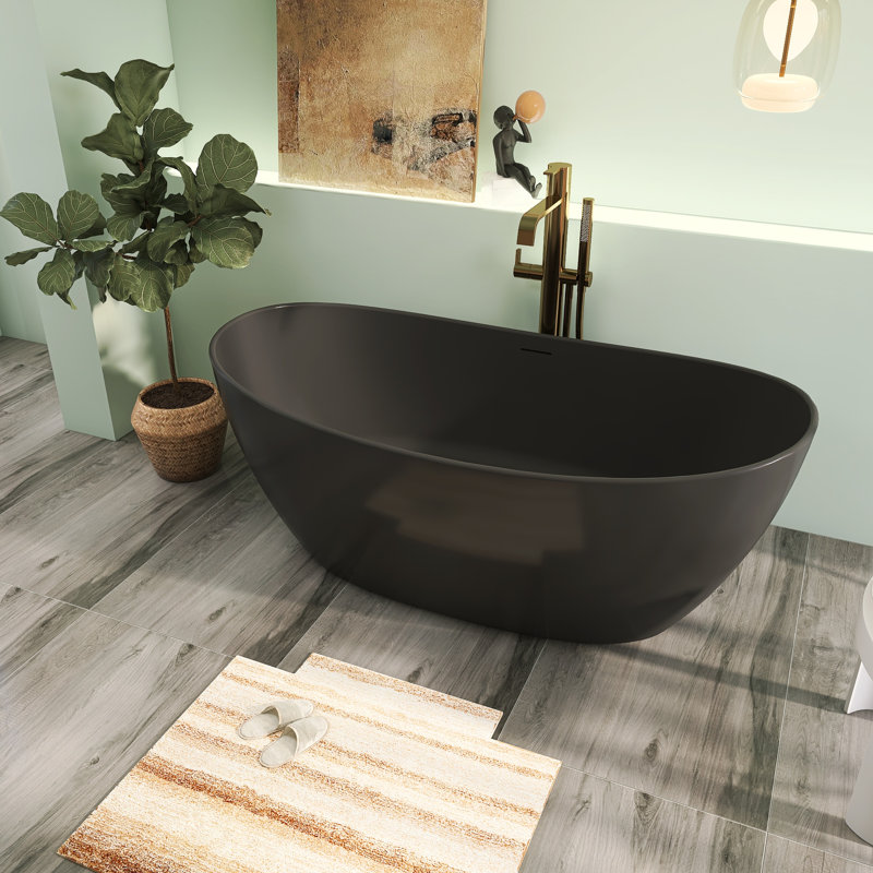 65'' x 33'' Freestanding Soaking Solid Surface Bathtub, Matte Black