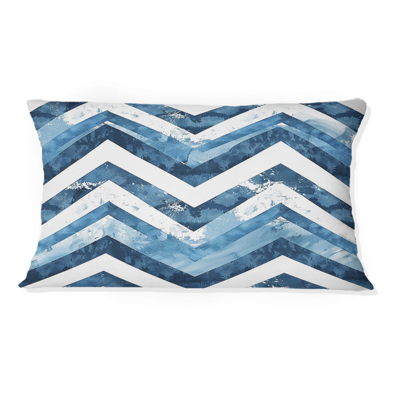 Chevron Charm I - Chevron Lumbar Pillow, Blanc / Bleu