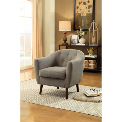 Chaise d'appoint de salon rembourrée en tissu beige avec accents à boutons, pieds en cerisier apparents, structure en bois massif, dossier texturé de 300 lb, capacité, style Mid-Century moderne pour