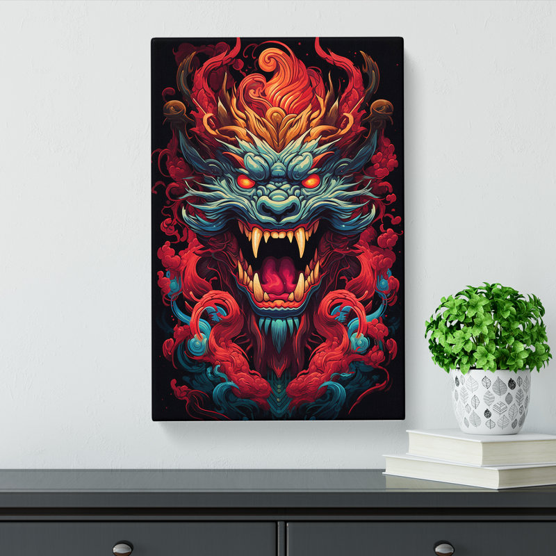 Chinese Dragon Geometric Art No.2 - Wrapped Canvas, 60cm H x 40cm W x 3cm D