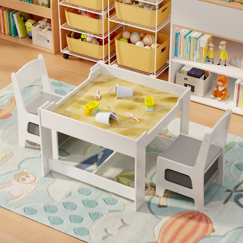 Ensemble multifonctionnel de table et de chaises pour enfants 3 pièces avec plateau amovible, tiroirs de rangement intégrés et tablette ouverte - idéal pour jouer, dessiner, manger et bricoler