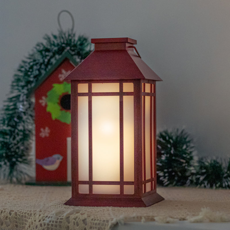 Lanterne de Noël rouge de 13,4 pouces avec minuterie de 6 heures et flamme vacillante, lanterne décorative, décoration de Noël