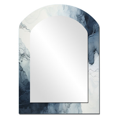 Blue And White Marble River III - Marble Asymmetrical Decorative Wall Mirror, Blue Arch Large Mirror, Printed Metal Art
