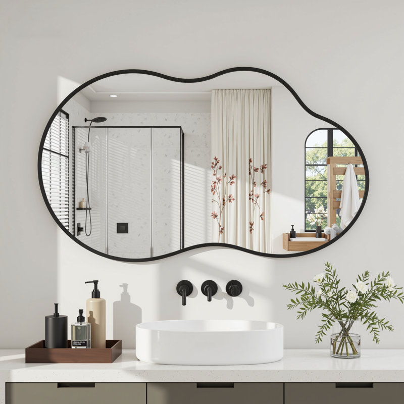 Lunara Asymmetrical Irregular Mirror, Decorative Accent Cloud Shaped Wall Mirror with HD Glass, 20" x 36"