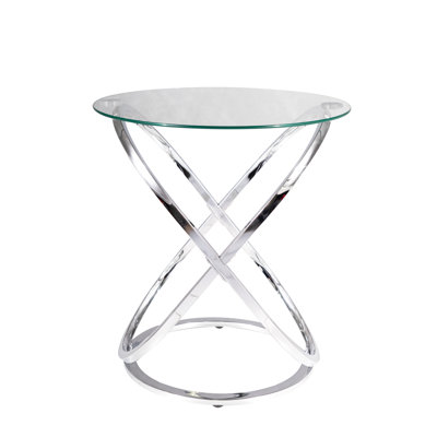 Emrick Glass Top Cross Legs End Table